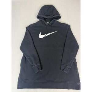 Nike Swoosh Logo Hoodie Mens Large Black White Graphic Fleece Pullover